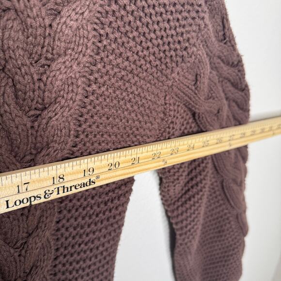 Bardot Cable Knit Sweater Brown Size L Chunky V-Neck Pullover - Picture 7 of 8